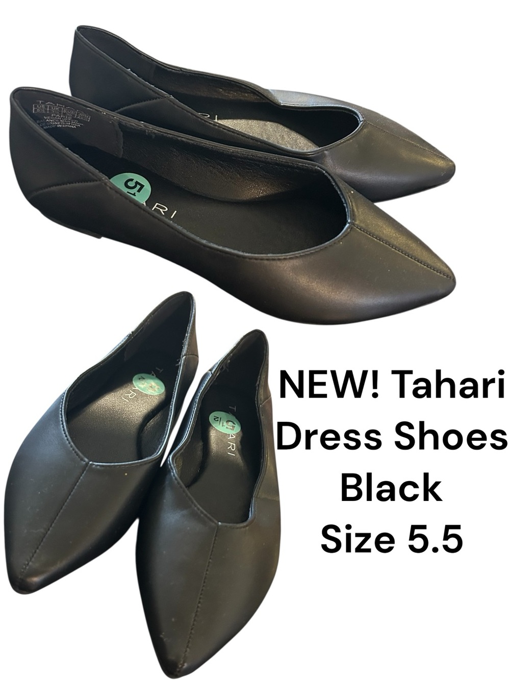 Tahari Black Pointed Toe Slip-On Dress Flats